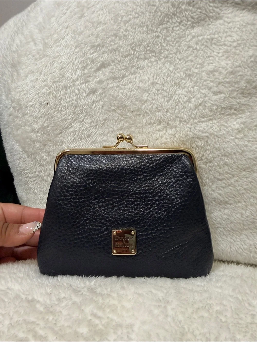 Dooney & Bourke Black Leather Kiss-Lock Coin Purse with Gold Hardware